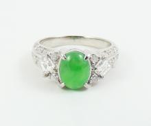 JADE & DIAMOND PLATINUM RING