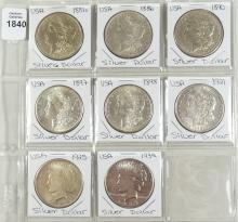 8 U.S. SILVER DOLLARS