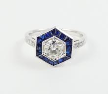 ART DECO STYLE SAPPHIRE & DIAMOND RING