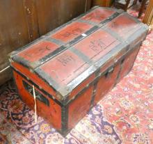 PAINTED ANTIQUE ASIAN TRAVEL TRUNK