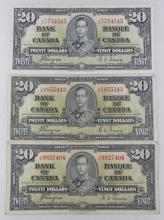 3 CANADIAN $20 BILLS