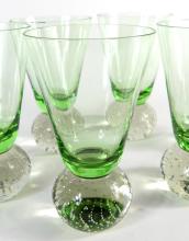 SET OF SIX GREEN BUBBLE GLASSES