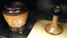 DOULTON LAMBETH TOBACCO HUMIDORS AND CANDLESTICK