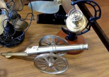 TWO FANS, CANNON MODEL AND CURIO