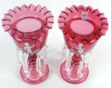 MARY GREGORY STYLE CRANBERRY GLASS LUSTRES