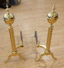 PAIR OF BRASS FIREPLACE ANDIRONS