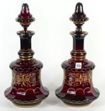 PAIR ANTIQUE BOHEMIAN GLASS DECANTERS