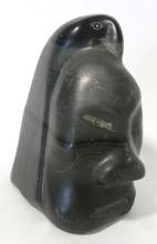 INUIT SOAPSTONE "FACE AND PUFFIN" CARVING