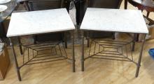 PAIR OF GRANITE TOP PATIO TABLES