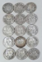 15 CANADIAN SILVER DOLLARS