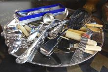 CANTEEN AND TRAY LOT OF CUTLERY