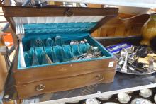 CANTEEN AND TRAY LOT OF CUTLERY