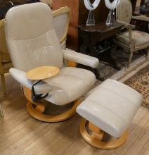 STRESSLESS LEATHER RECLINER AND FOOTSTOOL