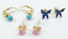 3 PAIRS GOLD EARRINGS