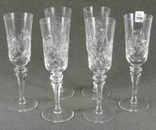 SIX PINWHEEL CRYSTAL CHAMPAGNE FLUTES