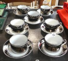 FITZ AND FLOYD "PLATINUM RONDELET" CUPS AND SAUCERS