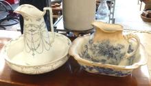 TWO WASH PITCHER AND BASIN SETS