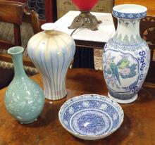 THREE CHINESE VASES AND BOWL