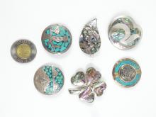 6 MEXICAN STERLING BROOCHES