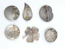 6 MEXICAN STERLING BROOCHES