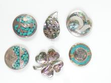 6 MEXICAN STERLING BROOCHES