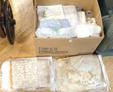 BOX LOT OF TABLE LINENS, ETC.