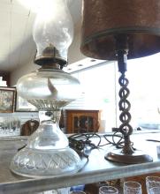 TWO OIL LAMPS AND TABLE LAMP