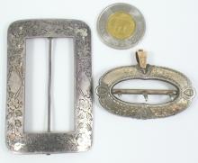 2 ANTIQUE SILVER BUCKLES