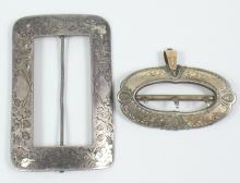 2 ANTIQUE SILVER BUCKLES