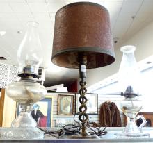 TWO OIL LAMPS AND TABLE LAMP