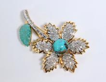 TURQUOISE AND DIAMOND BROOCH