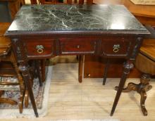MAHOGANY MARBLE TOP CONSOLE TABLE