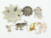 6 SILVER BROOCHES