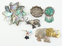 6 SILVER BROOCHES