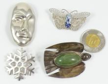 4 SILVER BROOCHES