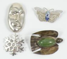 4 SILVER BROOCHES