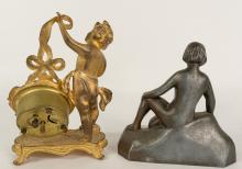 ART NOUVEAU CLOCK AND SCULPTURE