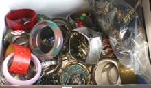 BOX AND TIN OF FASHION JEWELLERY