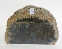 STONE SCULPTURE AND TURNED WOOD BOWL