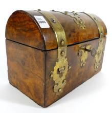 BURLWOOD & BRASS TEA CADDY