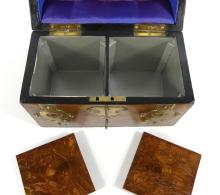 BURLWOOD & BRASS TEA CADDY