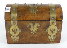 BURLWOOD & BRASS TEA CADDY