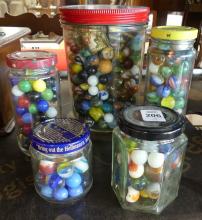 FIVE JARS OF MARBLES