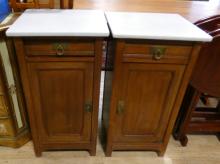 PAIR OF MARBLE TOP BEDSIDE COMMODES