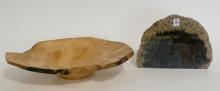 STONE SCULPTURE AND TURNED WOOD BOWL