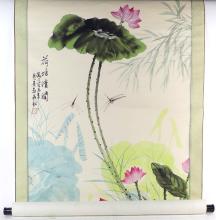 LARGE HAND-PAINTED CHINESE SCROLL