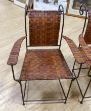 PAIR OF LEATHER STRAP ARMCHAIRS