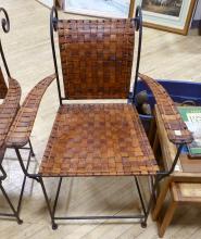 PAIR OF LEATHER STRAP ARMCHAIRS