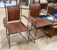 PAIR OF LEATHER STRAP ARMCHAIRS