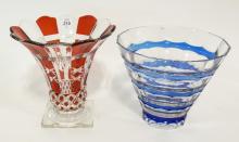 TWO BOHEMIAN OVERLAY CRYSTAL VASES